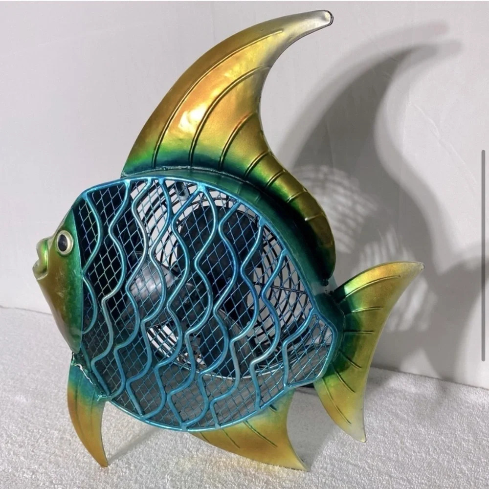 Deco Breeze Blue Yellow  Metal Fish Fan